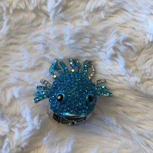 Blue fish rhinestone cocktail ring